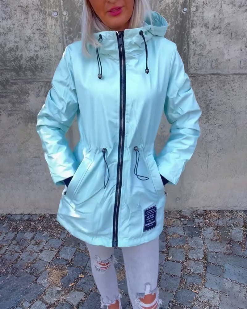 Damen Lässige Regenjacke Justierbarer Kordelzug Blau Eveloria