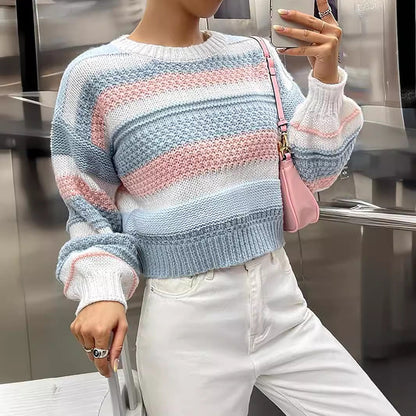 Damen Pullover Streifenmuster Lässiger Schnitt Eveloria
