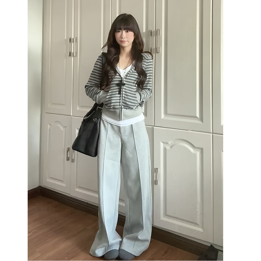Damen Strickjacke Reißverschluss Bequem Grau Eveloria