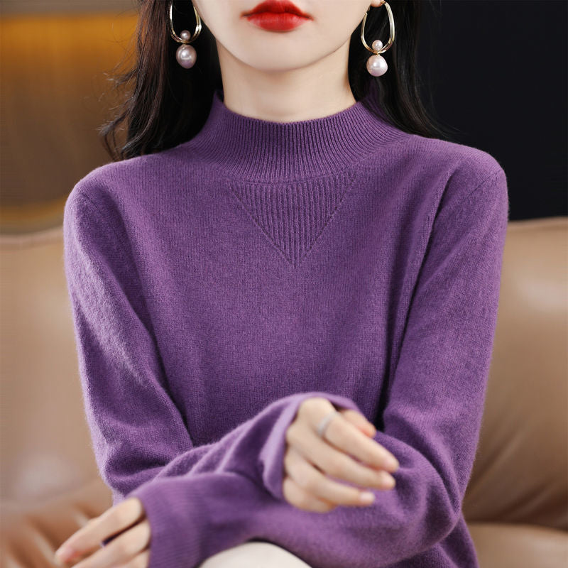 Damen Pullover Feinripp mit hohem Kragen Elegant Anthrazit