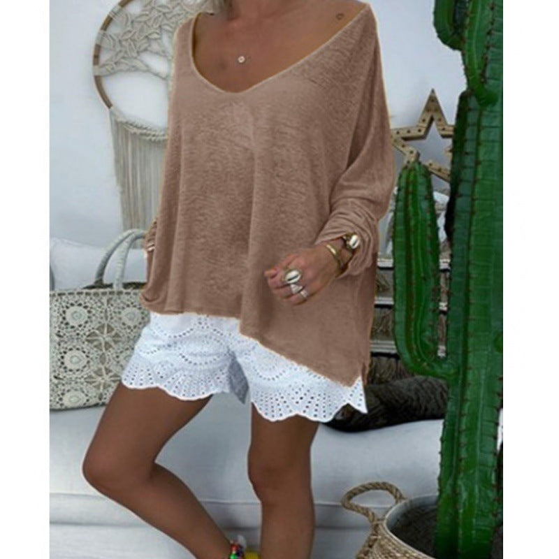 Damen Oversize-Shirt mit V-Ausschnitt und langen Ärmeln