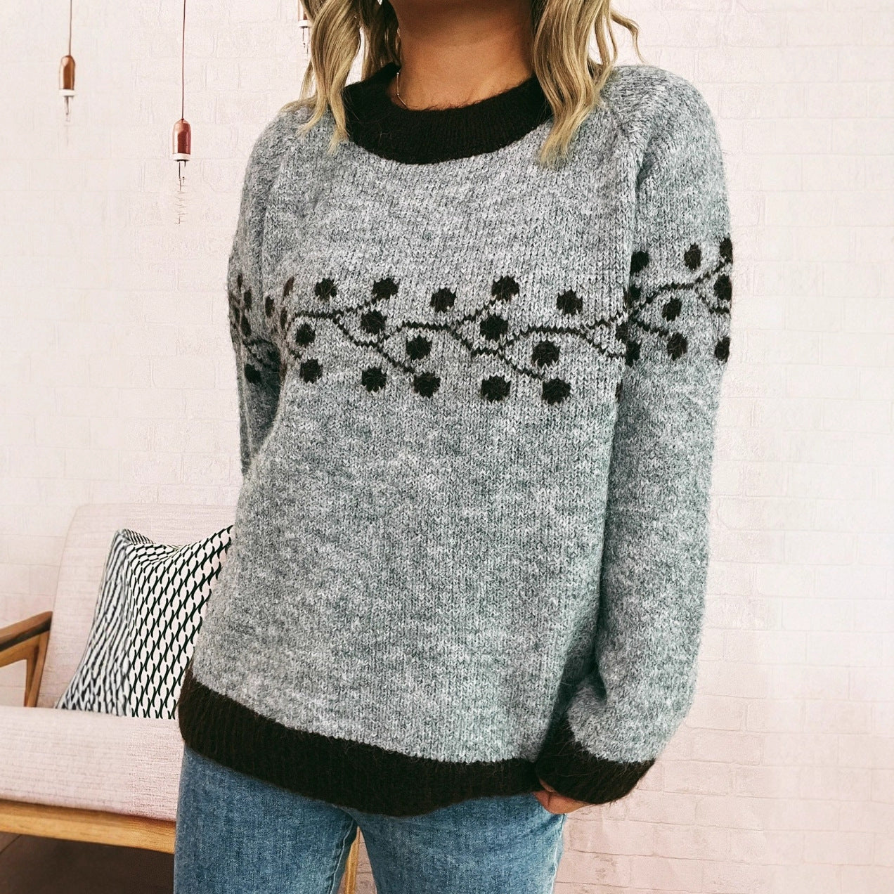 Damen Strickpullover Handgewebtes Blumenmuster - Eveloria