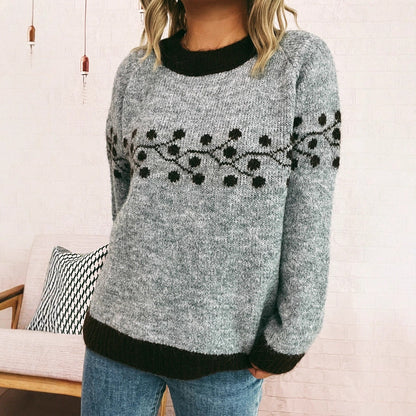 Damen Strickpullover Handgewebtes Blumenmuster - Eveloria