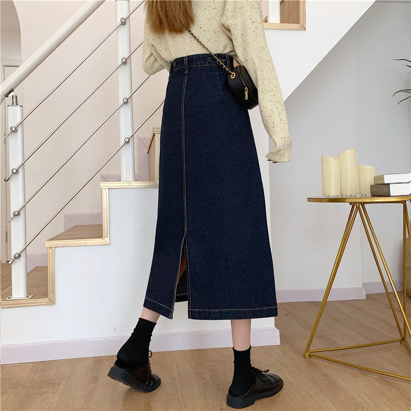 Damen Hochtailli Denim-Midi-Rock Eveloria