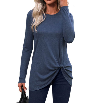 Eveloria Damen Langarmshirt Rundhalsausschnitt Knotenverzierungen