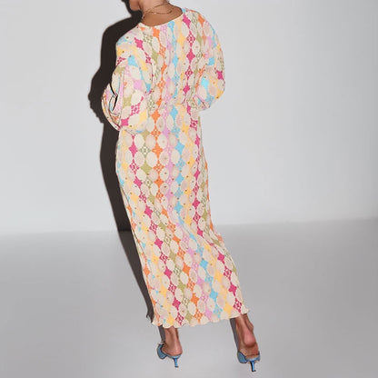 Damen Maxikleid mit geometrischen Mustern Voluminöse Ärmel Eveloria