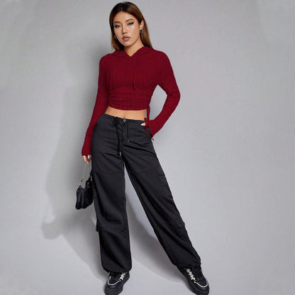Damen Hoodie Langärmlig Rippmuster Eveloria