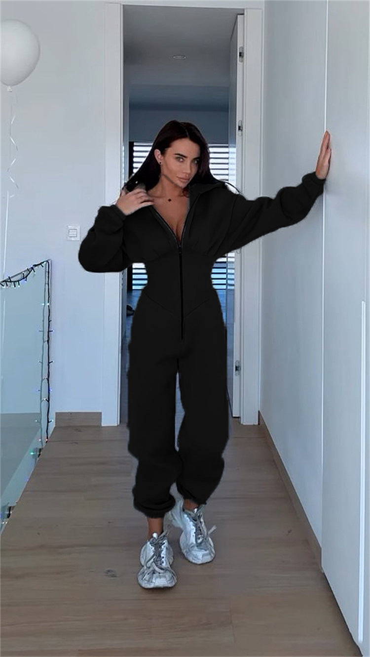 Damen Sportoverall Figurbetonter Stretch Höher Kragen Eveloria