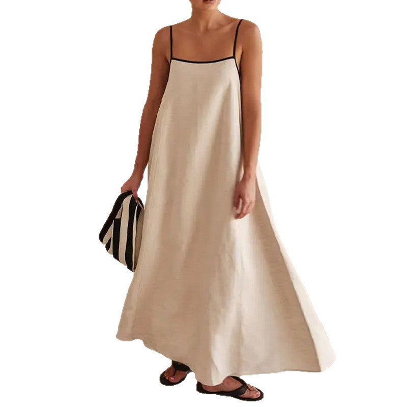 Damen Maxikleid Lockerer Schnitt Verstellbare Träger Beige