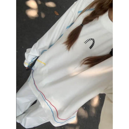 Damen Oversized Sweatshirt Bunt Streifen Baumwolle