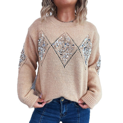 Damen Strickpullover Glitzerpailletten Elegant Eveloria