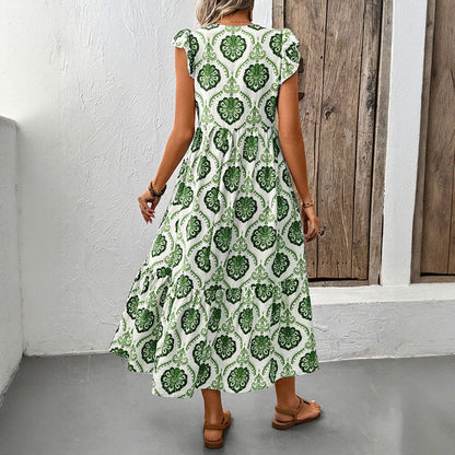 Damen Maxikleid Volantärmel Floralmuster Eveloria
