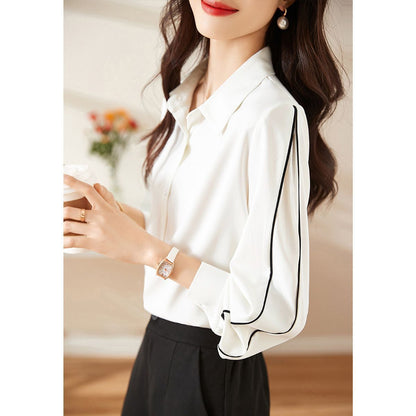 Damen Bluse Klassisch Knöpfe Elegantes Design Weiss