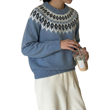 Damen Strickpullover Nordisches Muster Locker Größe Eveloria