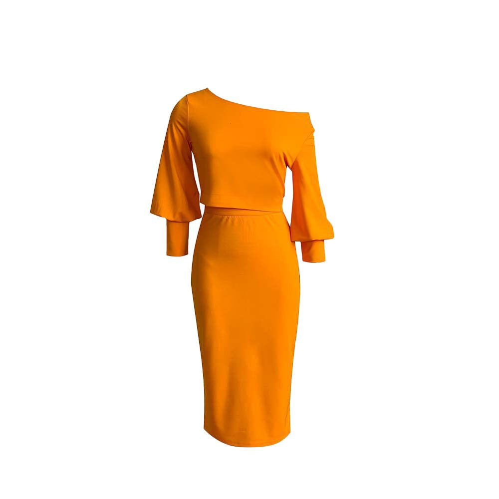Damen Midi-Kleid Asymmetrisch Glockenärmel Elegantes Design