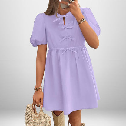 Damen Kurzkleid Puffärmel Schleifendetails Eveloria