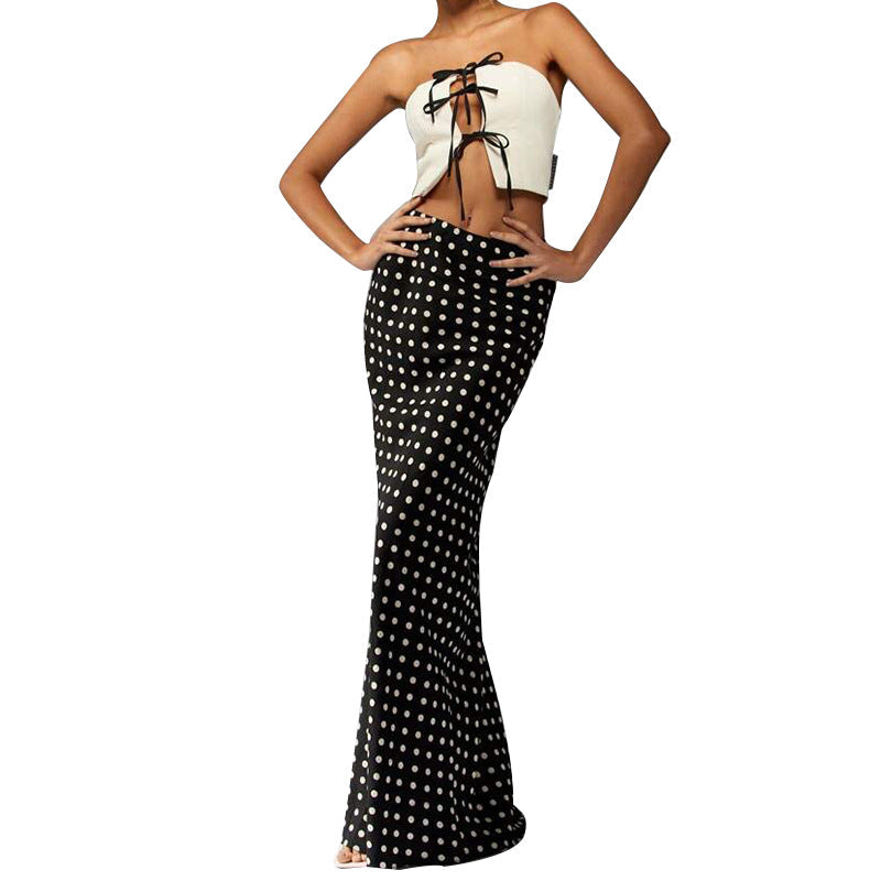Damen Maxi-Rock mit hohem Schlitz und Polka-Dots