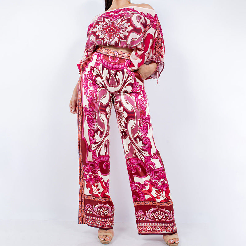 Damen Kombinationsoutfit Weites Bein Elegantes Muster Eveloria