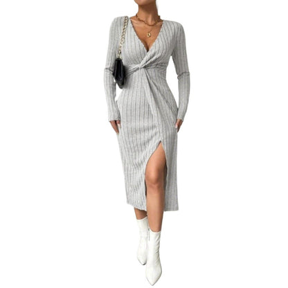 Damen Midi-Kleid Figurbetont Twist-Detail Seitenschlitz Eveloria