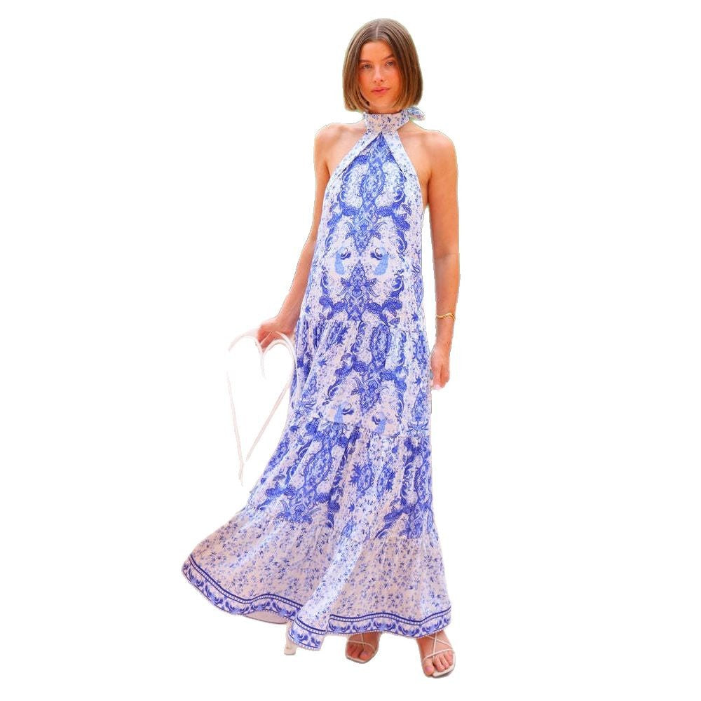 Damen Maxikleid Paisleymuster Halterneck Eveloria