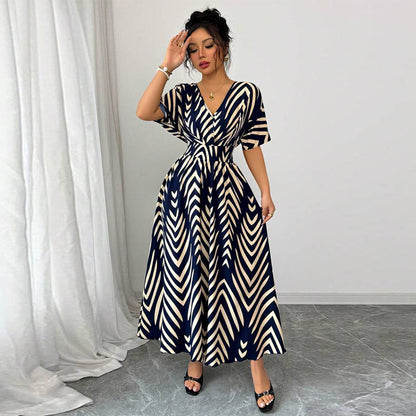 Damen Maxikleid V-Ausschnitt Geometrisches Muster Eveloria