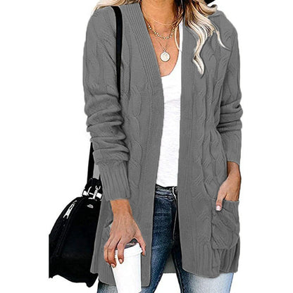 Damen Strickjacke Kabelmuster Offene Taschen Eveloria