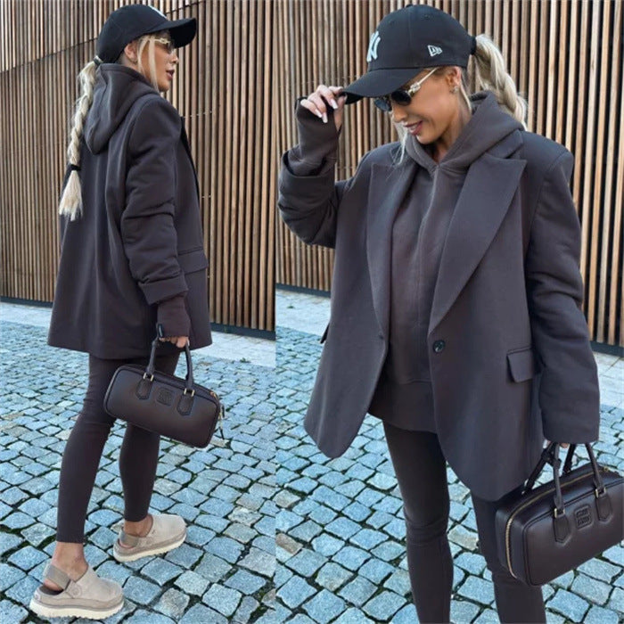 Damen Blazer mit Kapuze und Hose Elegant