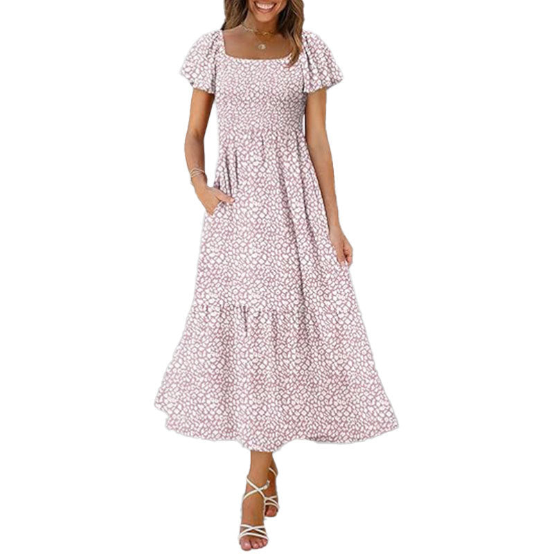 Damen Maxikleid Quadrat-Ausschnitt Voluminöse Ärmel Eveloria