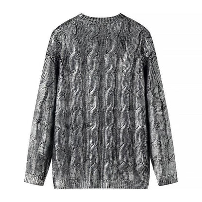 Damen Pullover Strukturiertes Zopfmuster Rundhals