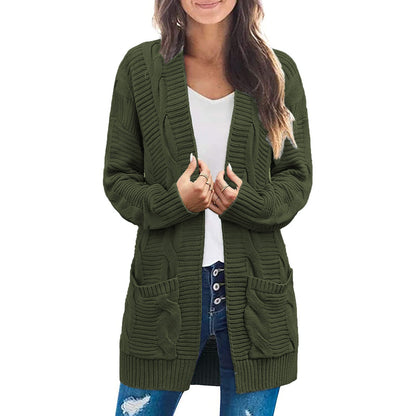 Damen Grobstrick Cardigan mit Taschen Strukturierter Look Beige