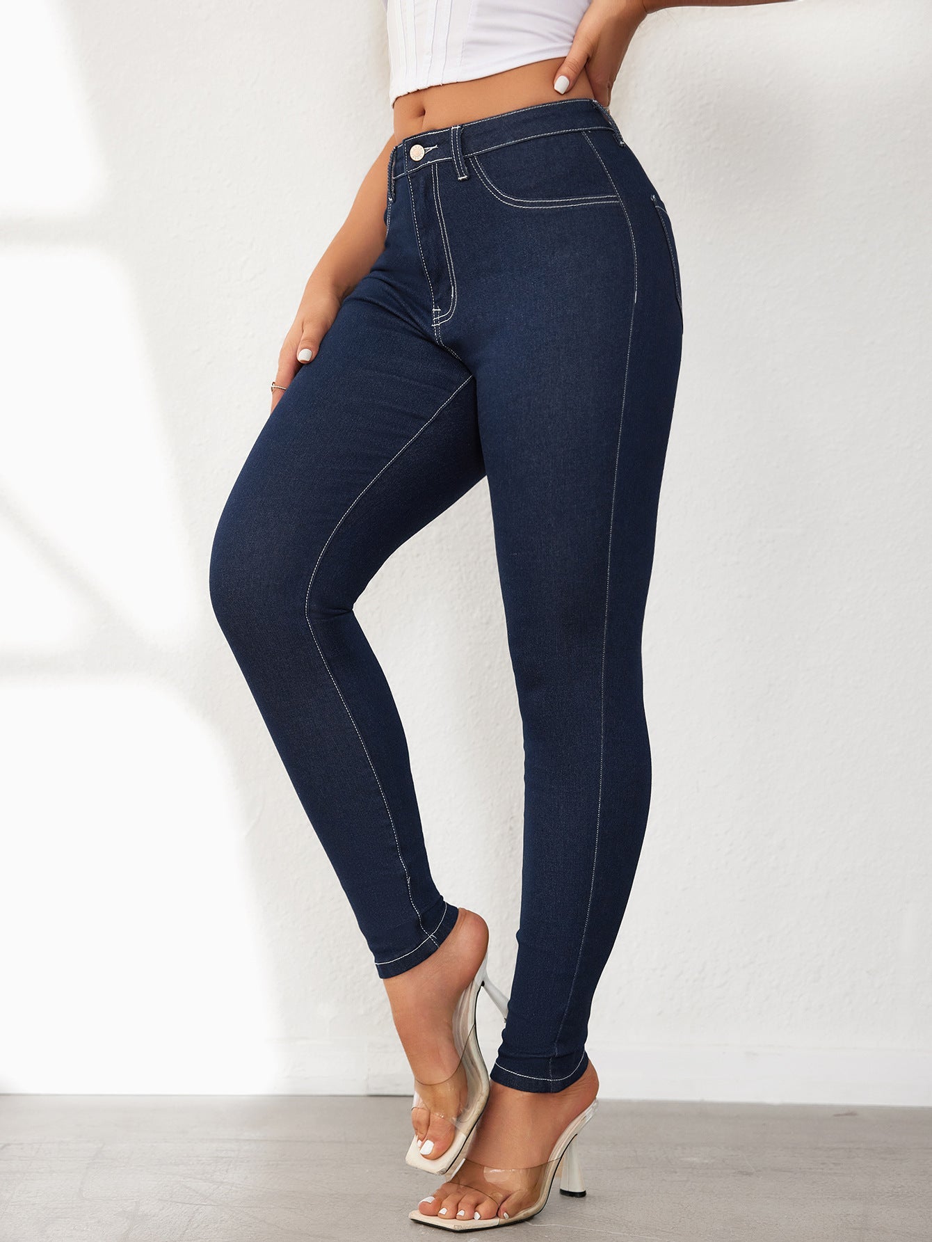 Damen High-Waist Jeansleggings Figurbetont Eveloria