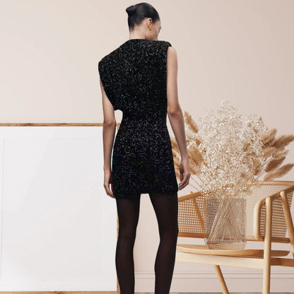 Damen Cocktailkleid Pailletten Hochgeschlossener Stehkragen Eveloria