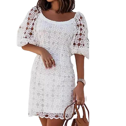 Damen Spitzenkleid Voluminöse Ärmel Elegantes Design
