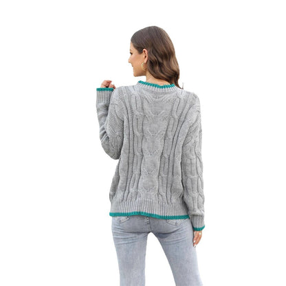 Damen Grobstrickpullover Zopfmuster Akzenten Eveloria