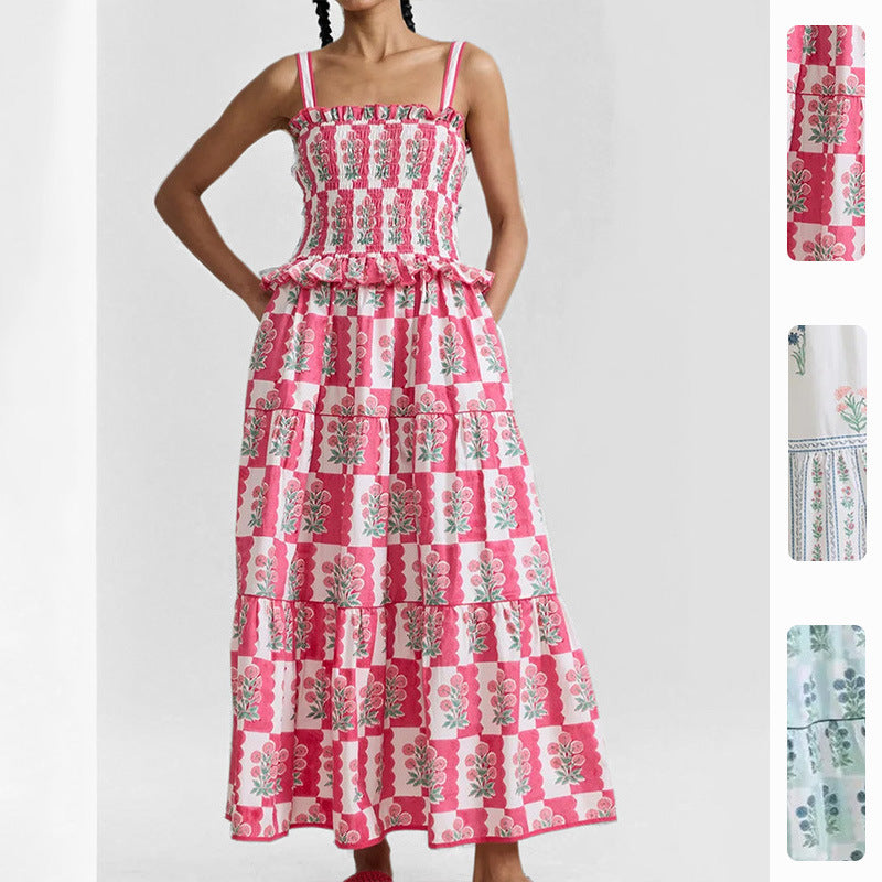 Damen Maxikleid Rüschendetails Floralmuster Eveloria - Eveloria