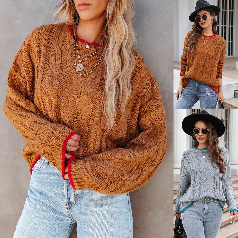 Damen Grobstrickpullover Zopfmuster Akzenten Eveloria - Eveloria