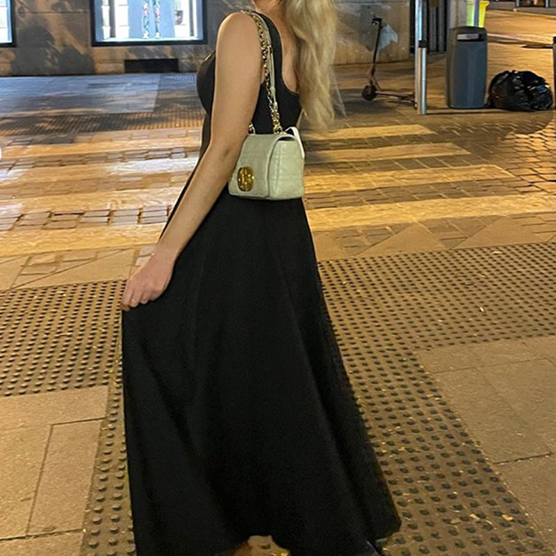 Damen Maxikleid Quadratischer Ausschnitt Fließender Rock Eveloria