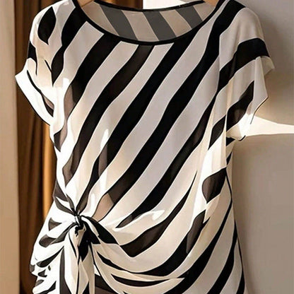 Damen Oberteil Geknotet Streifenmuster Bluse Eveloria