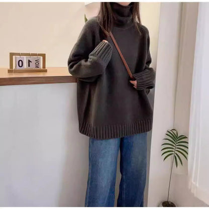 Damen Grobstrickpullover Stehkragen Schlitzen