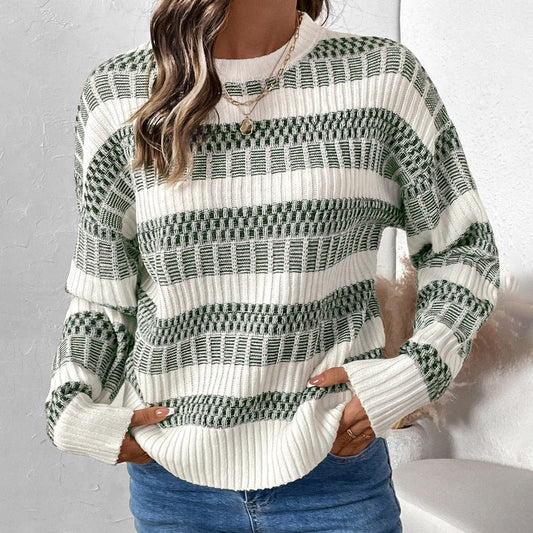 Damen Strickpullover Gepolstert Blockstreifen - Eveloria
