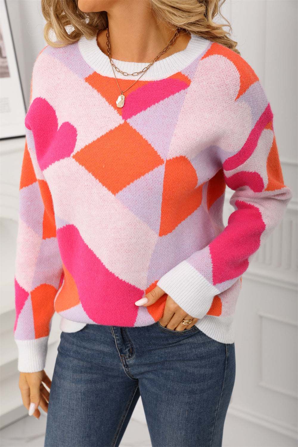 Damen Pullover Geometrisches Muster Eveloria
