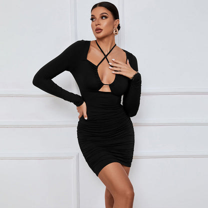 Damen Wickelkleid Figurbetont Dekorative Raffung V-Ausschnitt