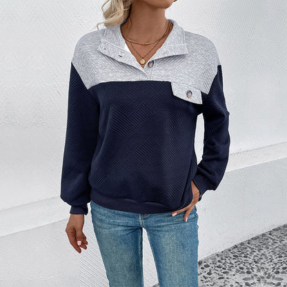 Damen Sweatshirt Strukturiert Knöpfe Grau Eveloria