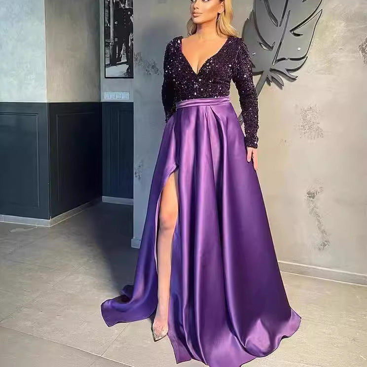 Damen Abendkleid mit Pailletten und hohem Schlitz