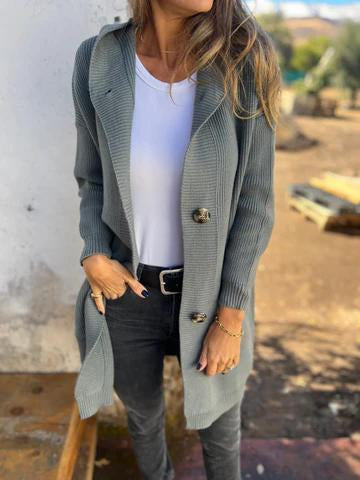 Damen Strickmantel mit Taschen und Knöpfen Elegant