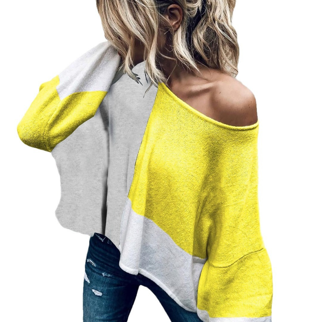 Damen Oversized-Pullover Kontrastfarben Großgeschnitten Eveloria
