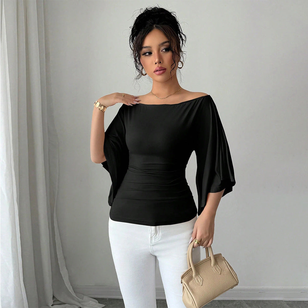 Damen Off-Shoulder- Weite Ärmel Figurformend