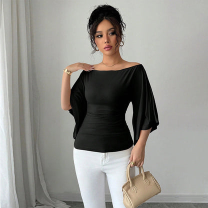 Damen Off-Shoulder- Weite Ärmel Figurformend