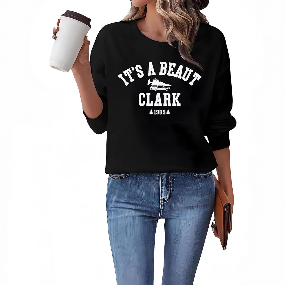 Damen Sweatshirt Lässiger Schriftzug Bequemer Schnitt Grau Eveloria