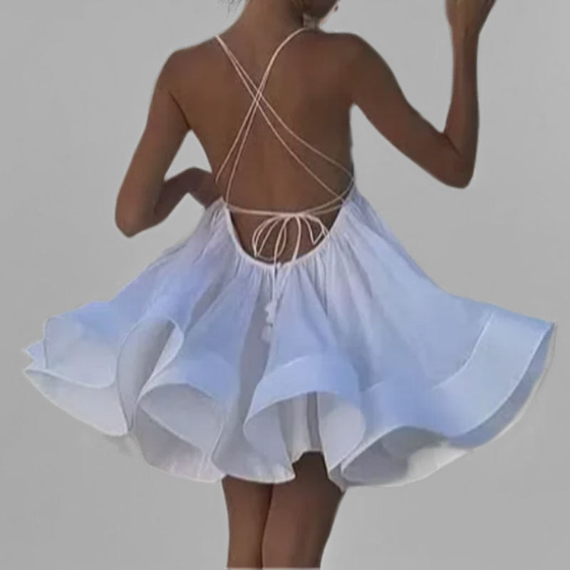 Damen Sommerkleid V-Ausschnitt Verspielter Saum Eveloria